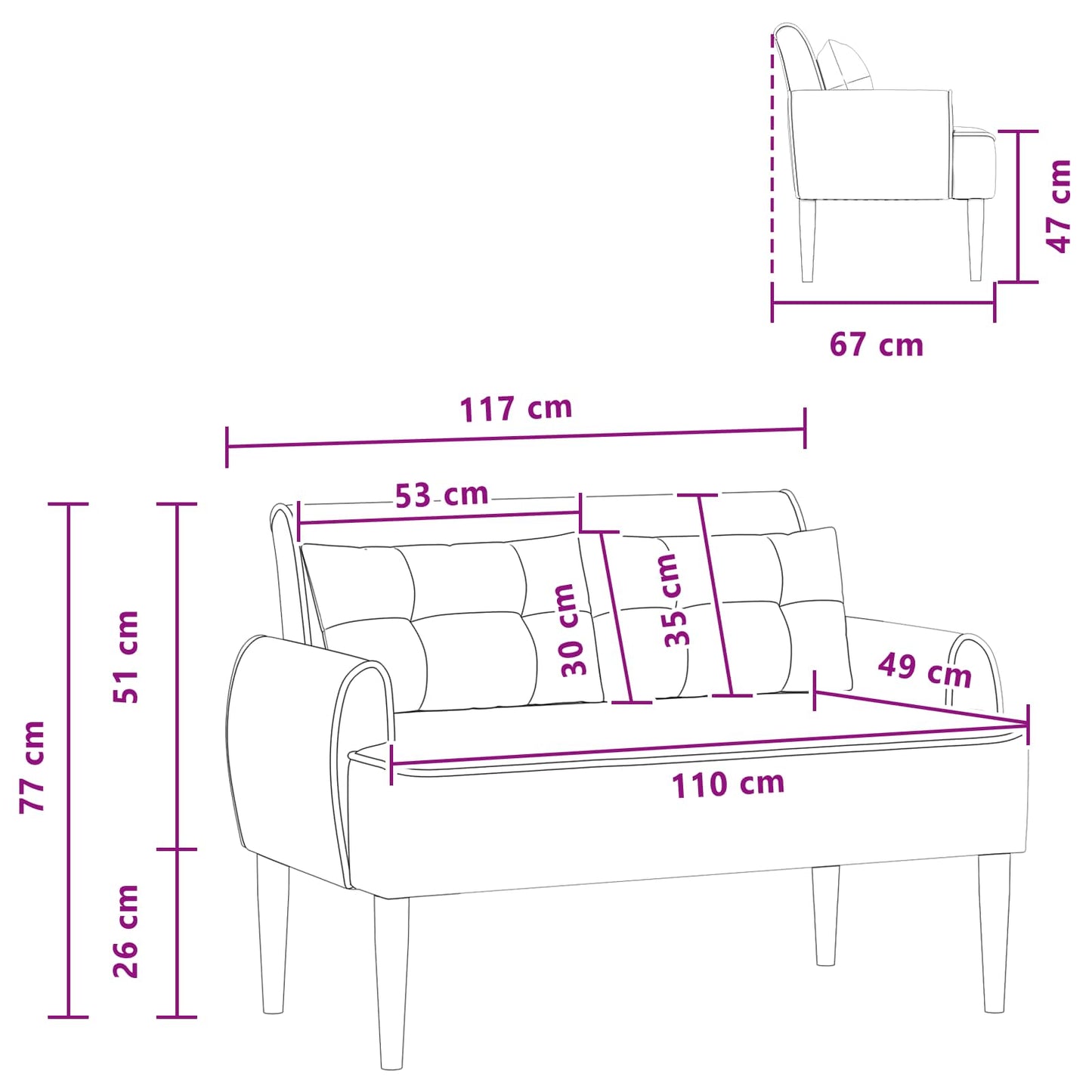 Lænestol med knap tufting Sort 117 x 67 x 77 cm Bouclé