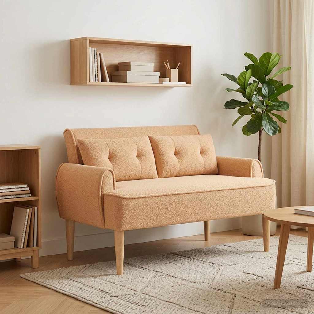 Lænestol med knap tufting Beige 117 x 67 x 77 cm Bouclé