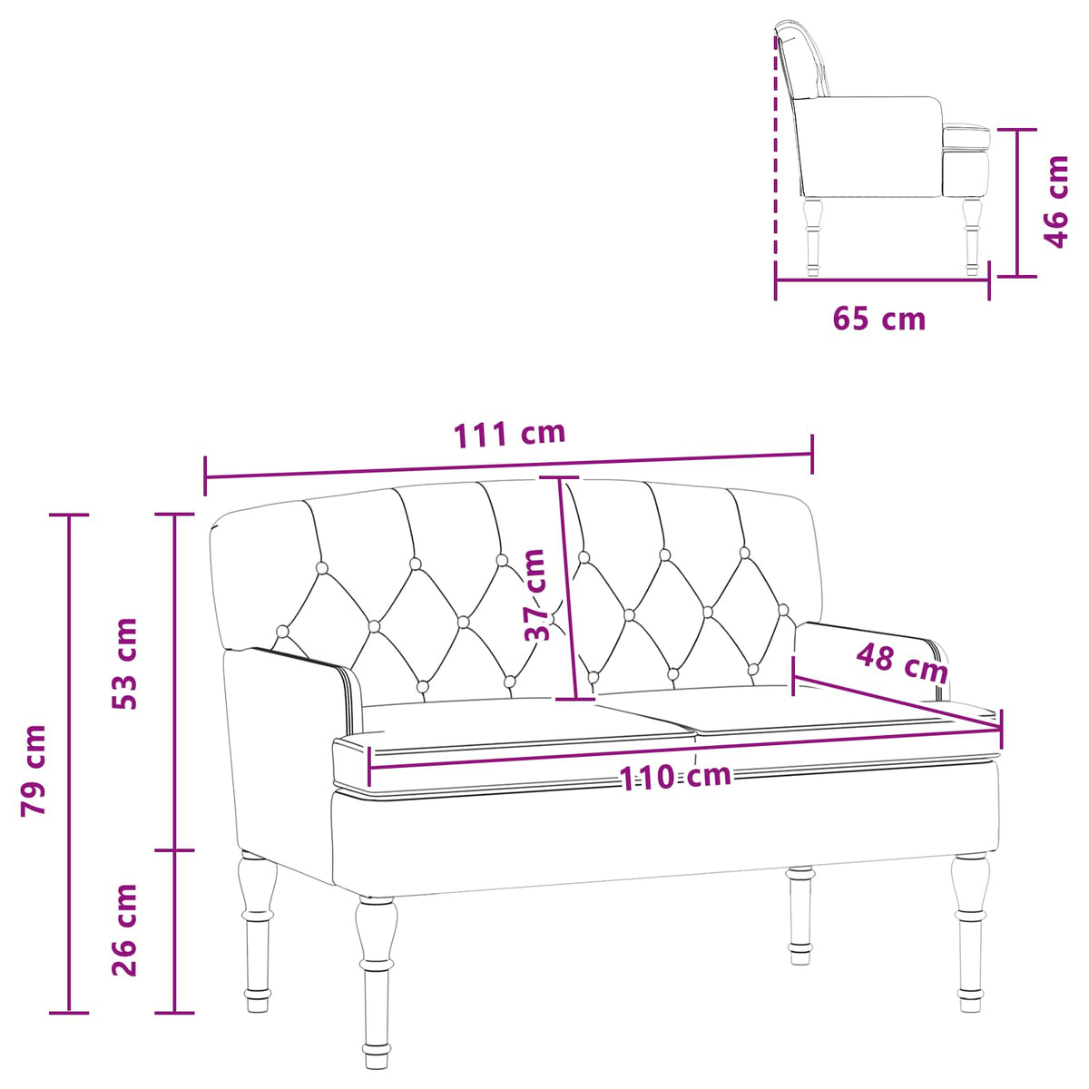 Lænestol med knap tufting Cremefarvet 111 x 65 x 79 cm Fløjl