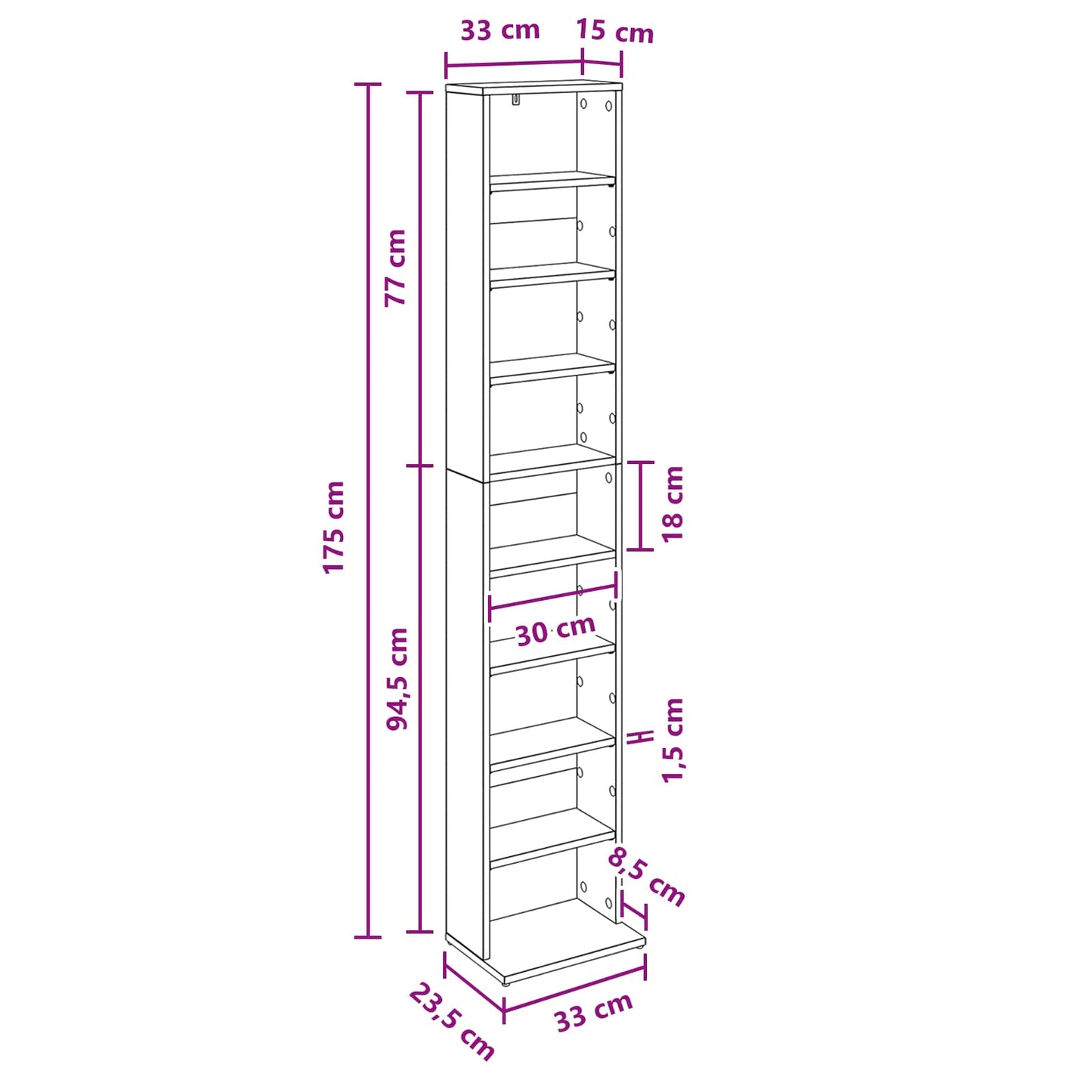 CD Skab Hvid 33 x 23,5 x 175 cm Konstrueret træ