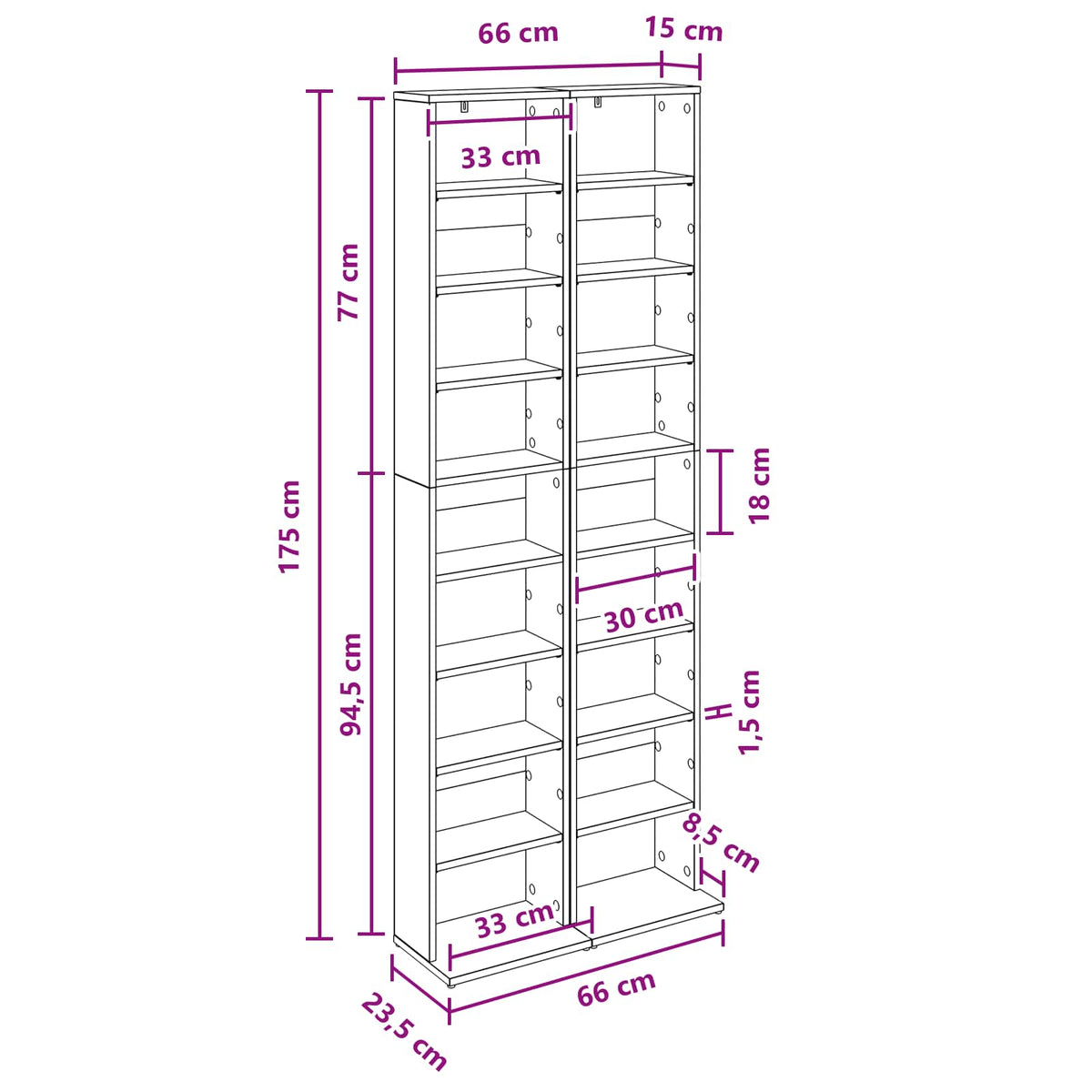 CD Skab 2 stk. Hvid 33 x 23,5 x 175 cm Konstrueret træ
