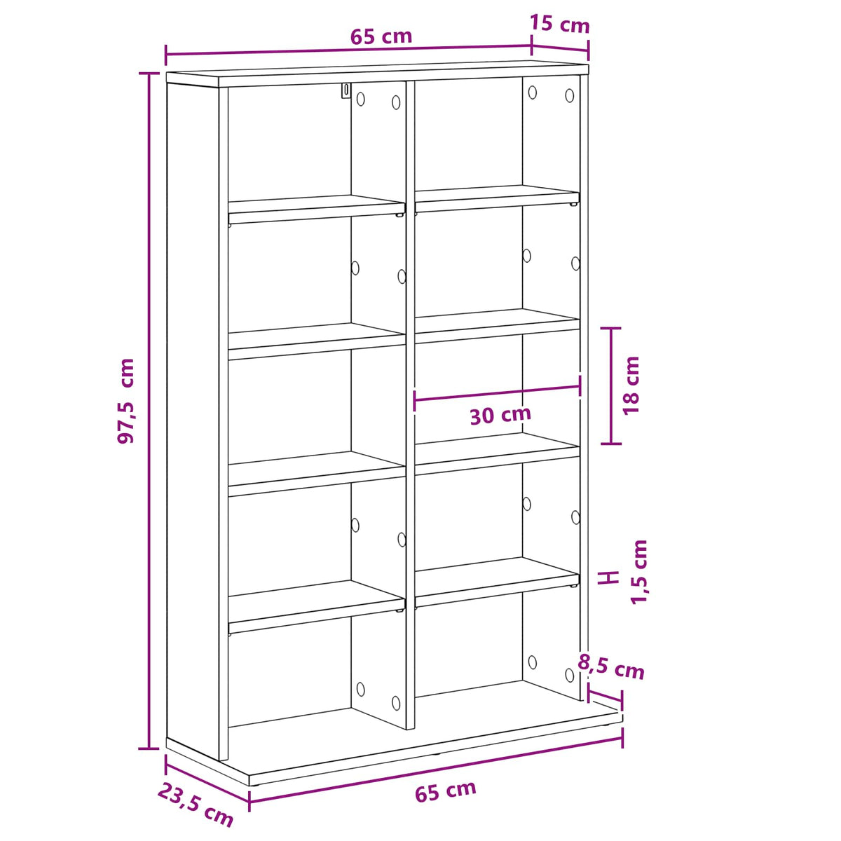 CD Skab Sort eg 65 x 23,5 x 97,5 cm Konstrueret træ