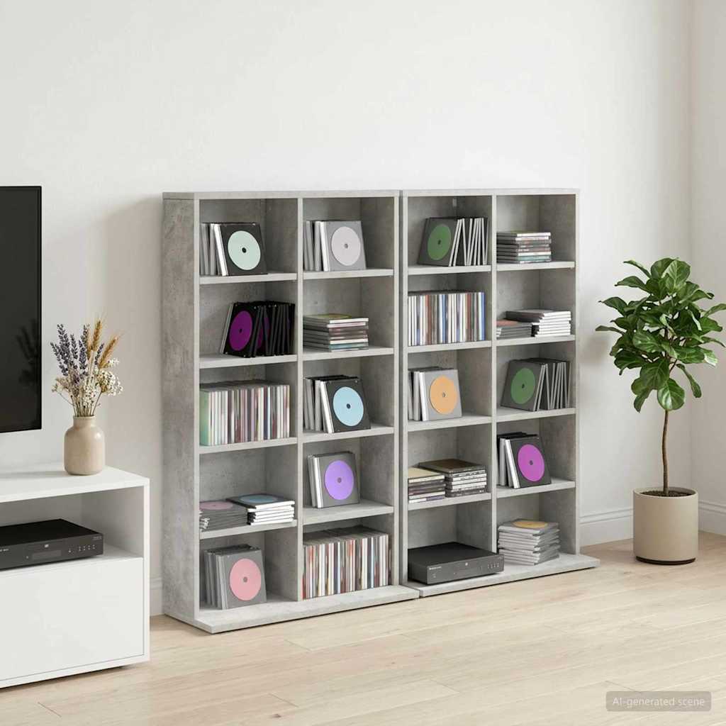 CD Skab 2 stk. Betongrå 65 x 23,5 x 97,5 cm Konstrueret træ