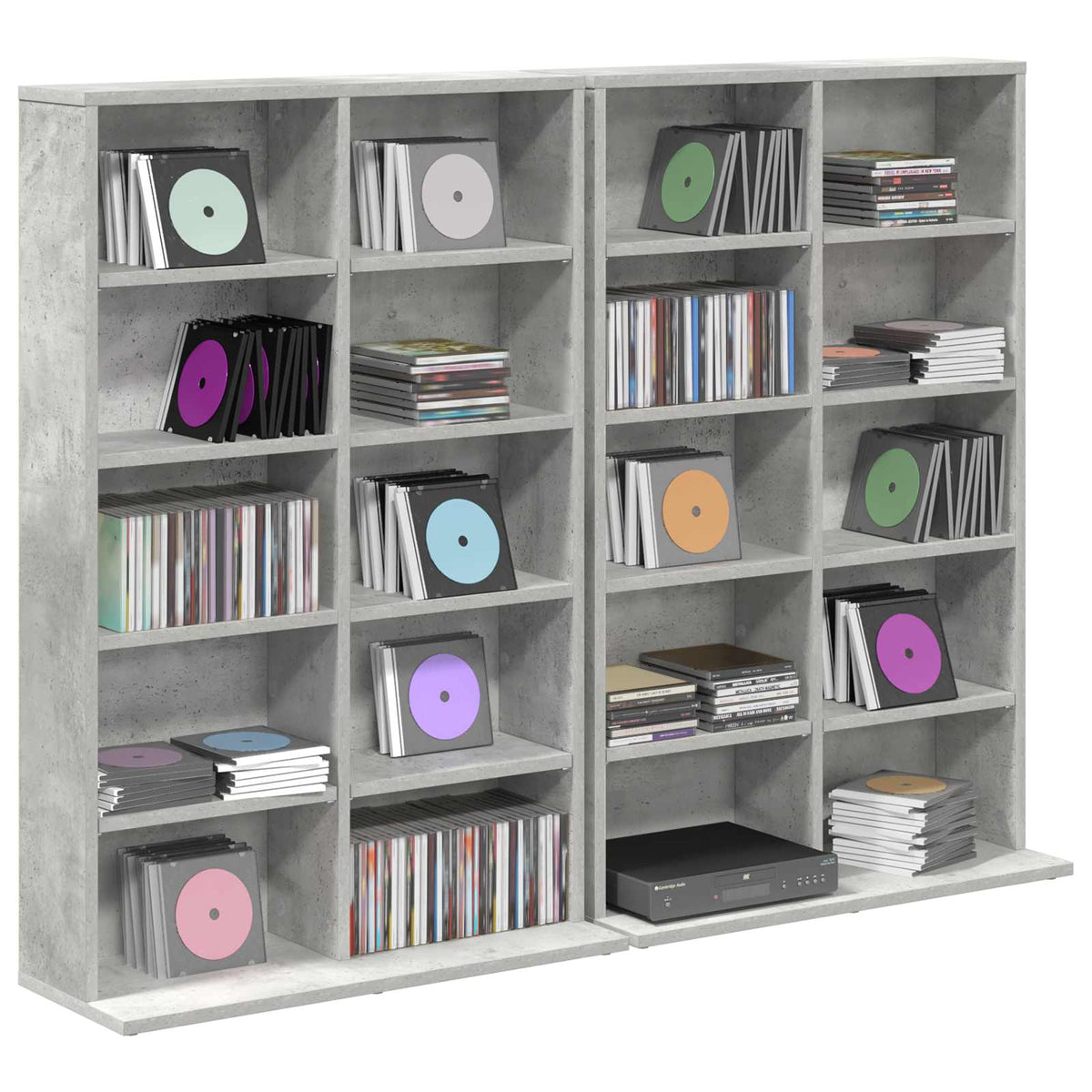 CD Skab 2 stk. Betongrå 65 x 23,5 x 97,5 cm Konstrueret træ