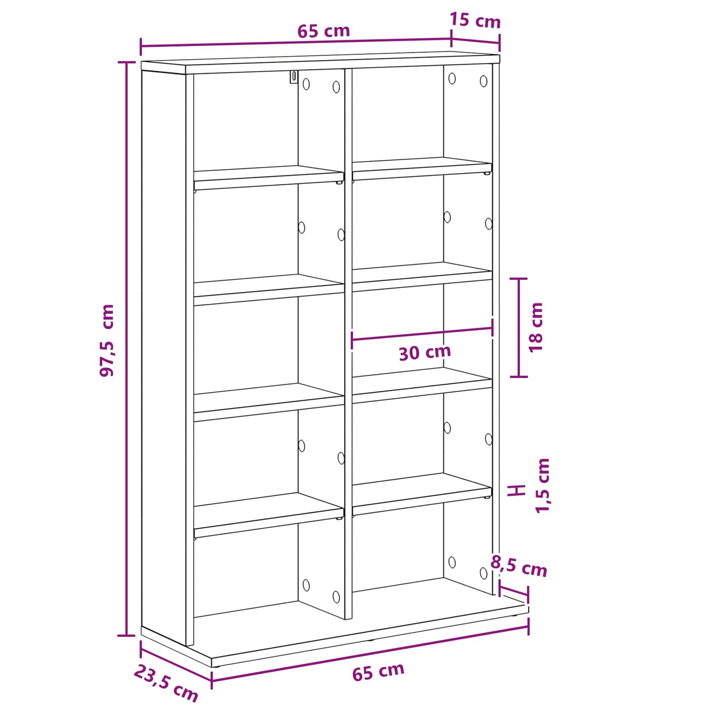 CD Skab Røget eg 65 x 23,5 x 97,5 cm Konstrueret træ