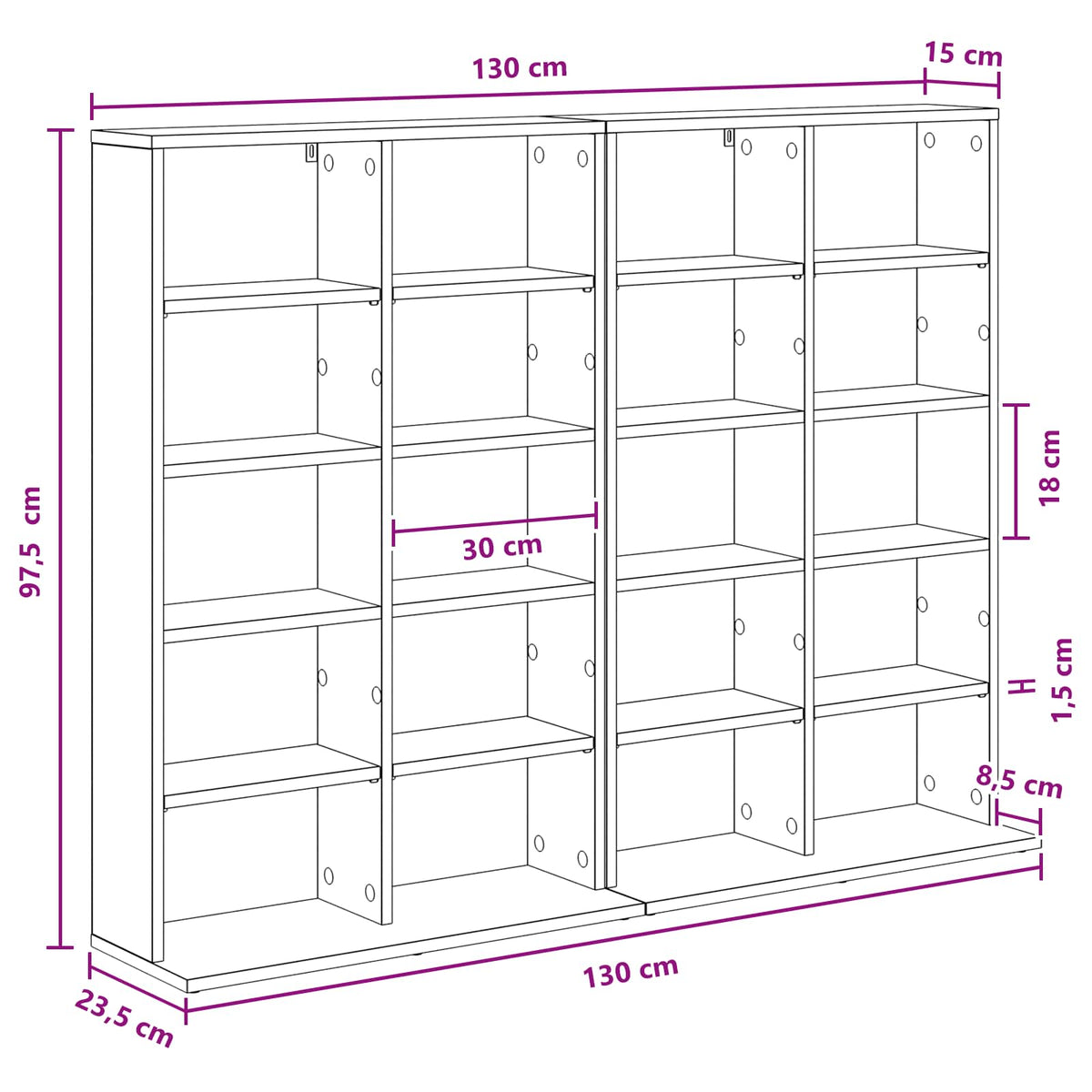 CD Skab 2 stk. Grå Sonoma 65 x 23,5 x 97,5 cm Konstrueret træ