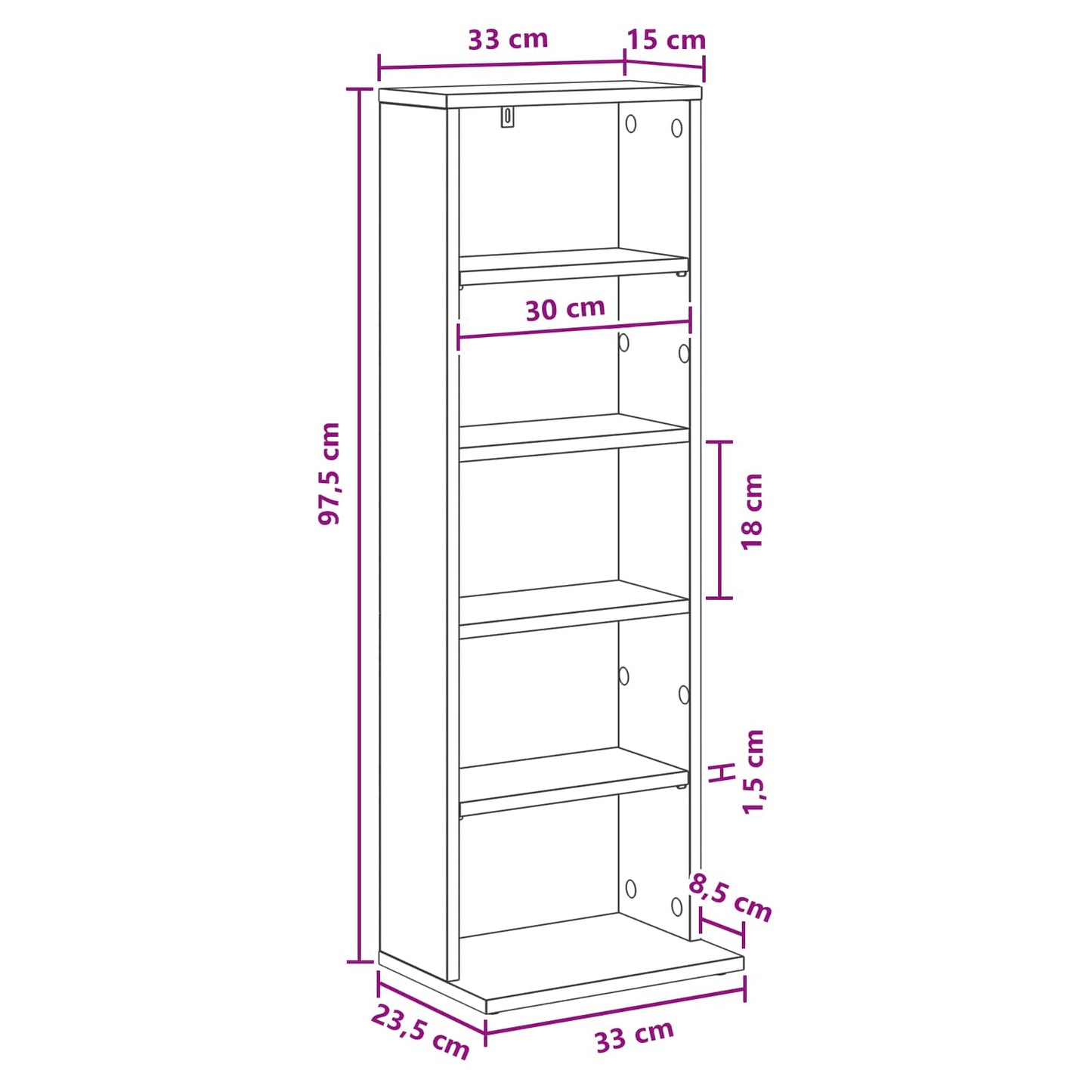 CD Skab Sort eg 33 x 23,5 x 97,5 cm Konstrueret træ