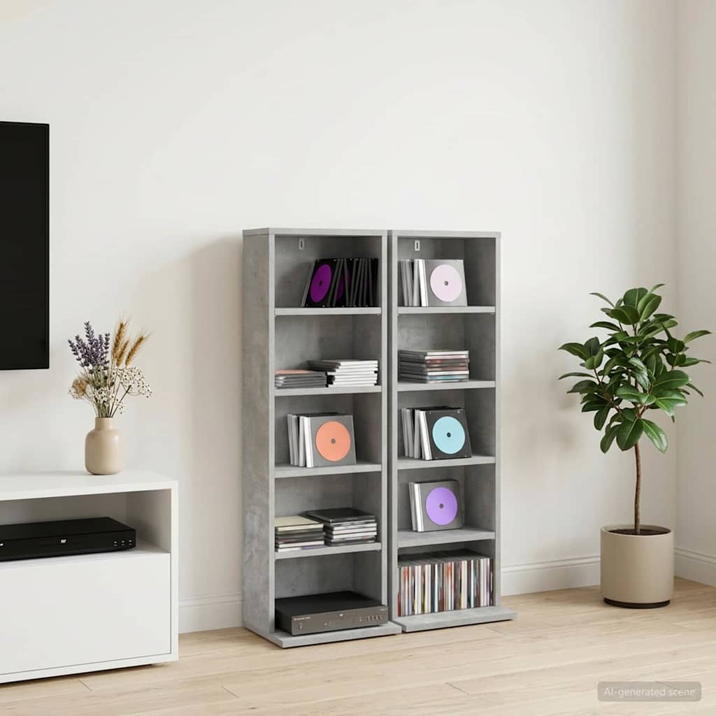 CD Skab 2 stk. Betongrå 33 x 23,5 x 97,5 cm Konstrueret træ