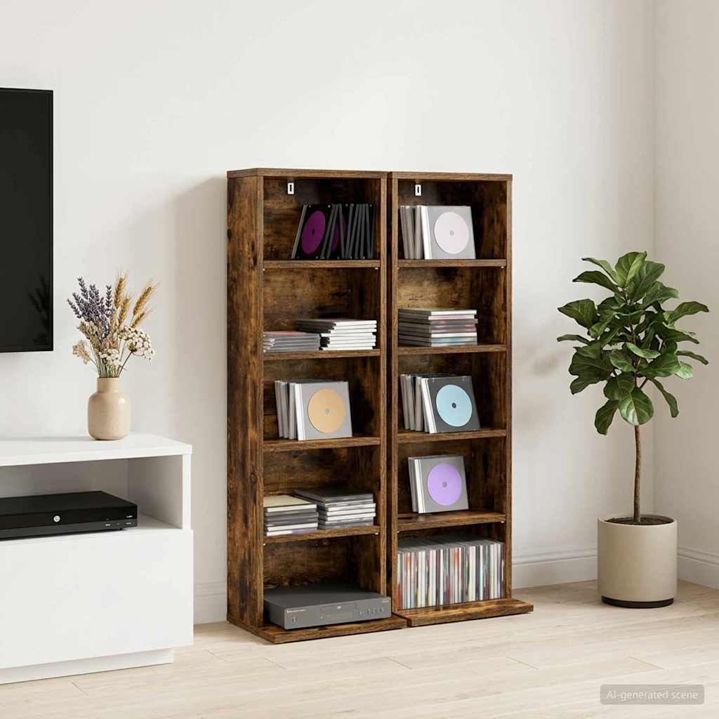 CD Skab 2 stk. Røget eg 33 x 23,5 x 97,5 cm Konstrueret træ