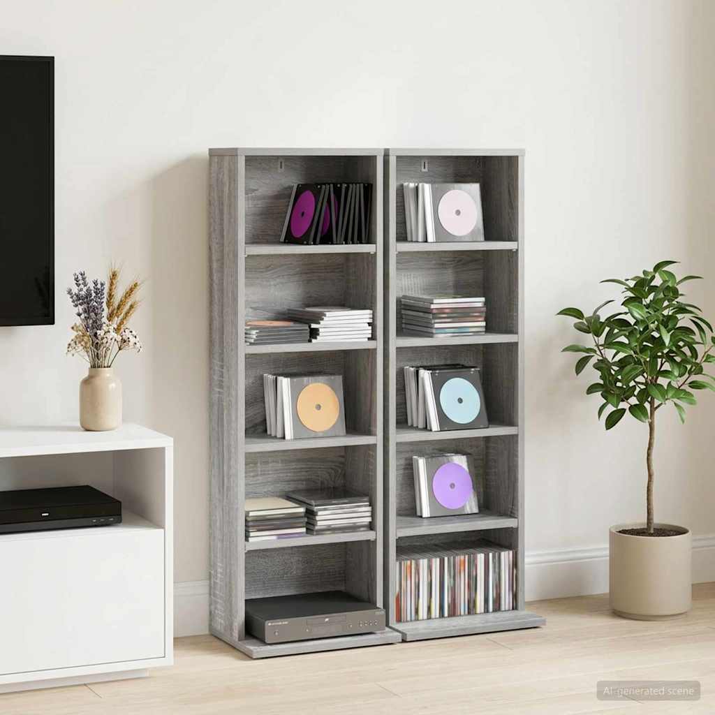 CD Skab 2 stk. Grå Sonoma 33 x 23,5 x 97,5 cm Konstrueret træ