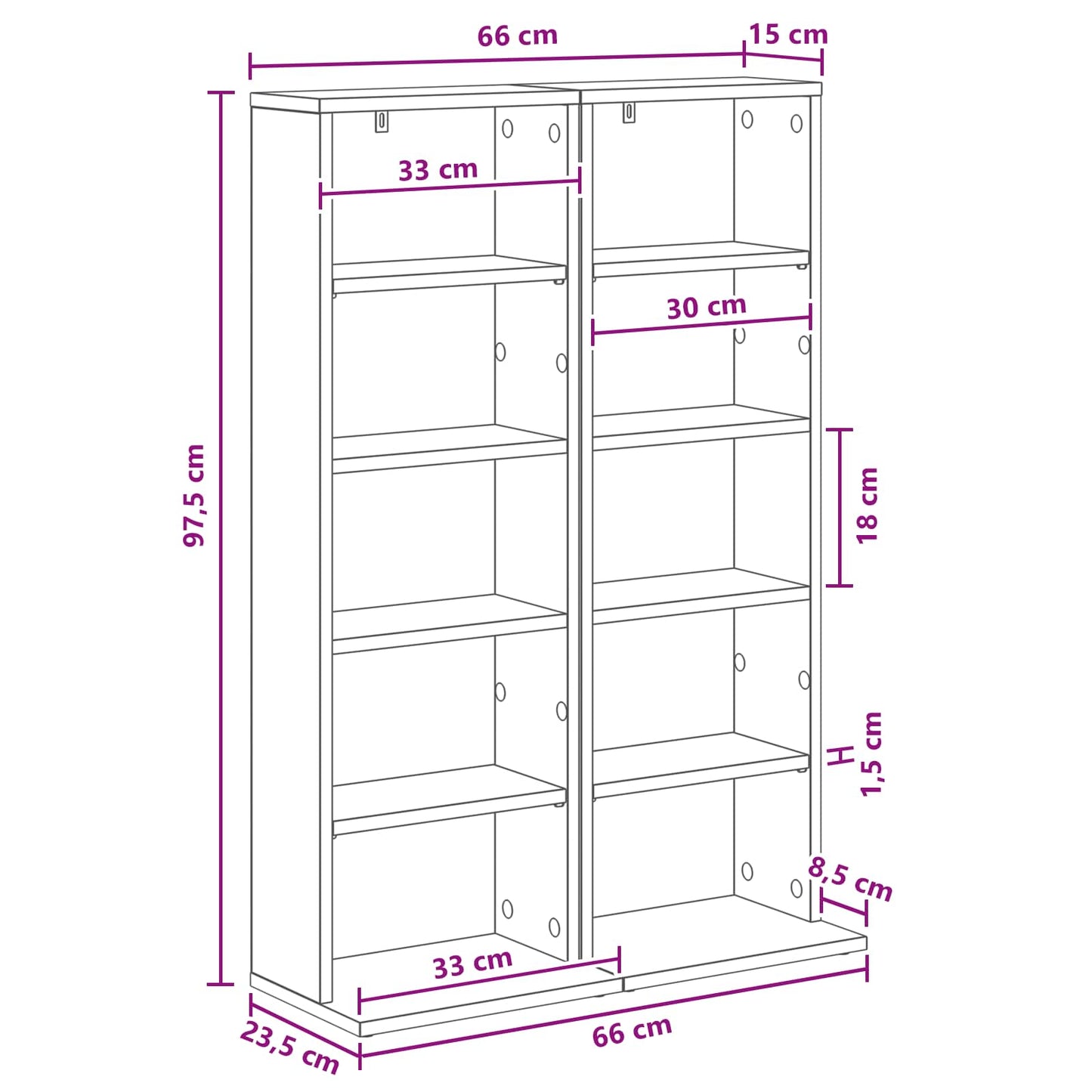 CD Skab 2 stk. Grå Sonoma 33 x 23,5 x 97,5 cm Konstrueret træ