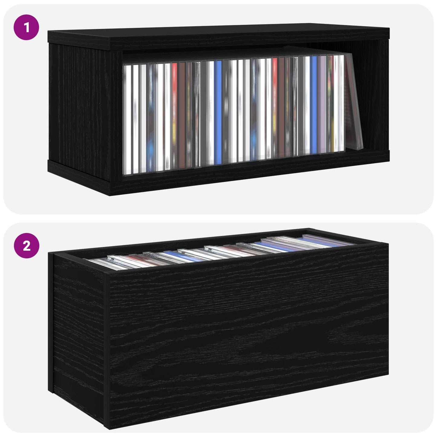 CD Opbevaringsrække Sort eg 40 x 17 x 17 cm Konstrueret træ