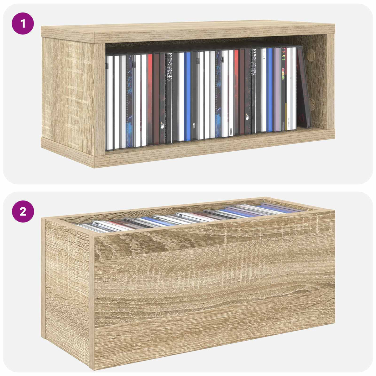 CD Opbevaringsrække 2 stk. Sonoma-eg 40 x 17 x 17 cm