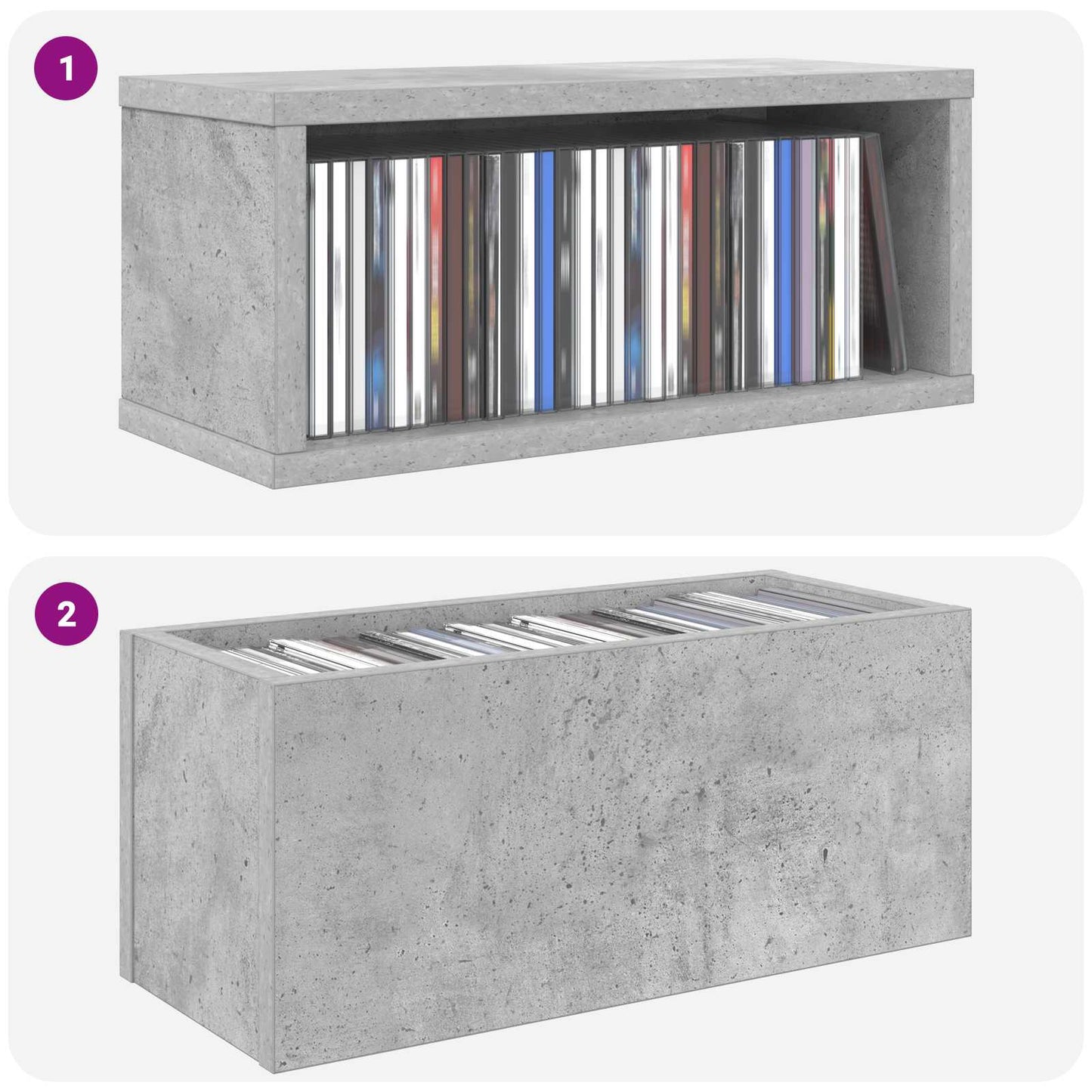 CD Opbevaringsrække Betongrå 40 x 17 x 17 cm Konstrueret træ