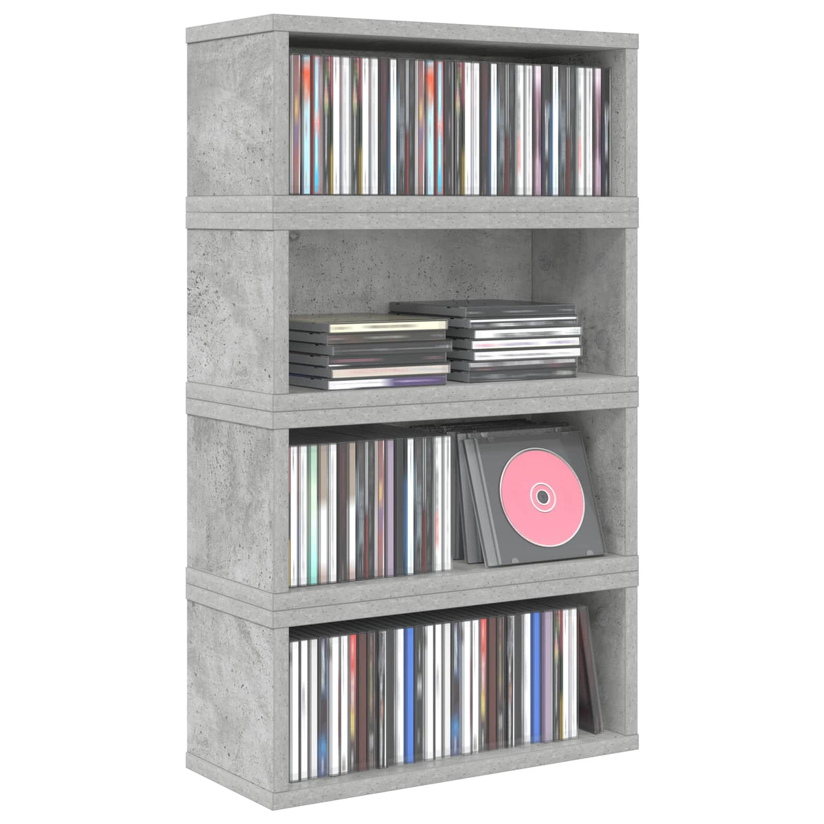 CD Opbevaringsrække 4 stk. Betongrå 40 x 17 x 17 cm