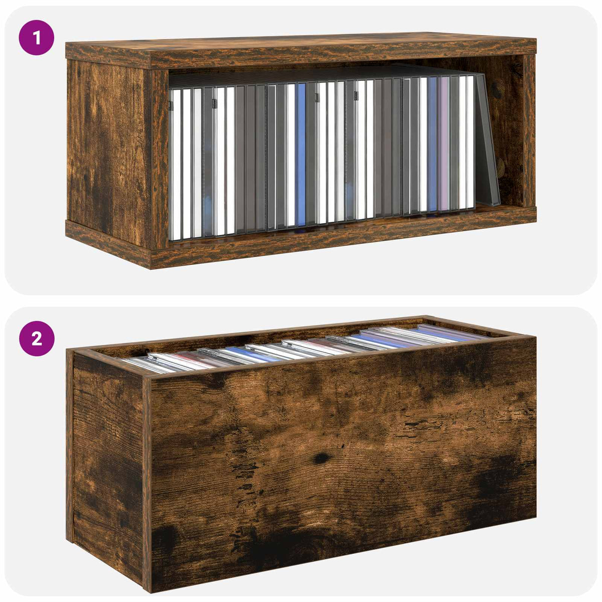 CD Opbevaringsrække 2 stk. Røget eg 40 x 17 x 17 cm