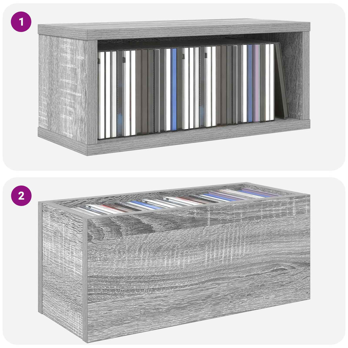 CD Opbevaringsrække 4 stk. Grå Sonoma 40 x 17 x 17 cm
