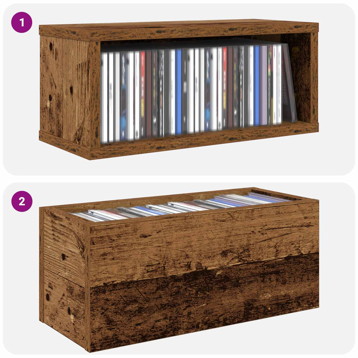 CD Opbevaringsrække Gammelt træ 40 x 17 x 17 cm Konstrueret træ