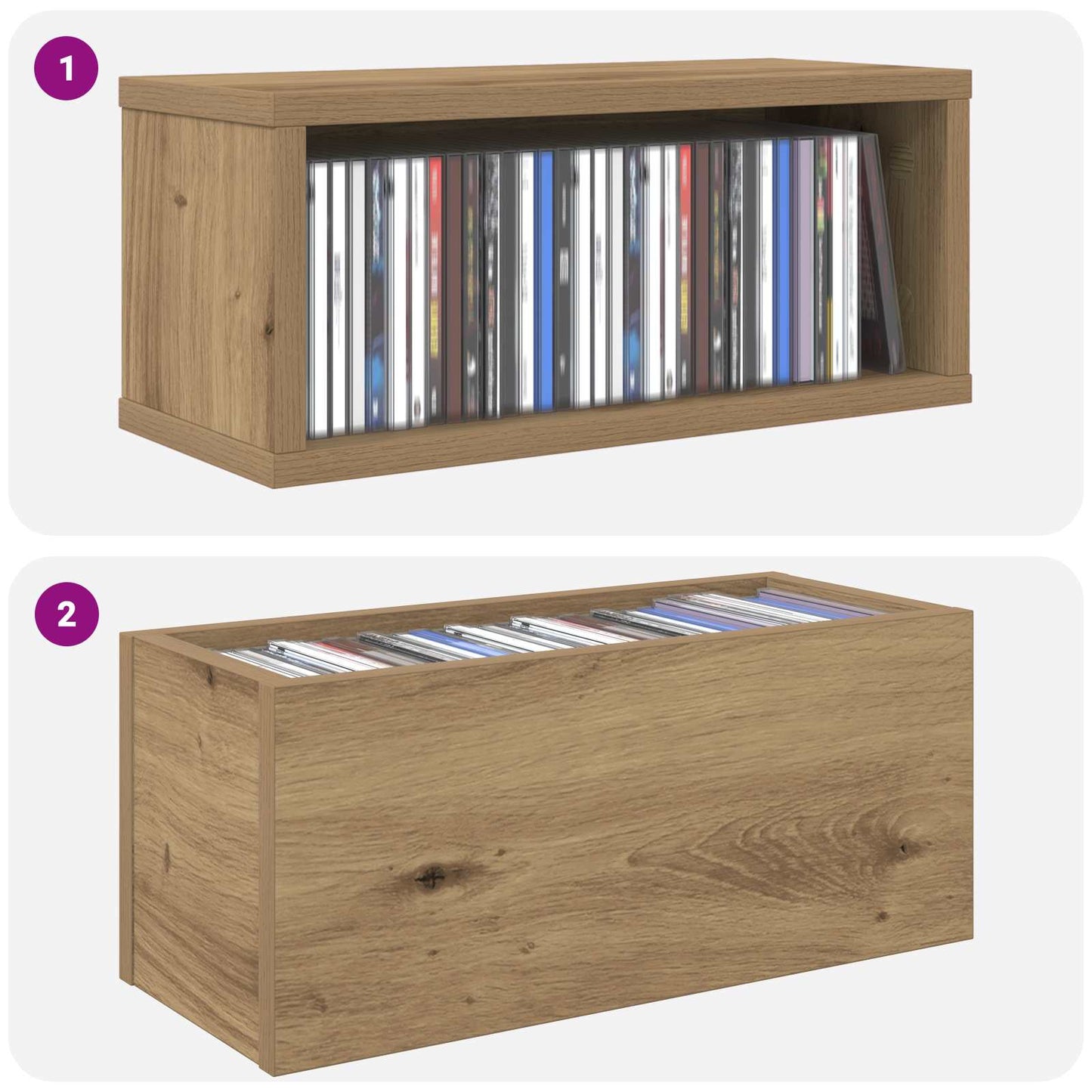 CD Opbevaringsrække 2 stk. Artisan-eg 40 x 17 x 17 cm