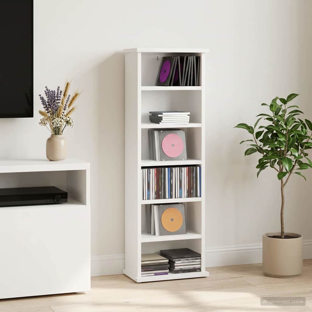 CD Skab Hvid 32 x 17 x 92 cm Konstrueret træ