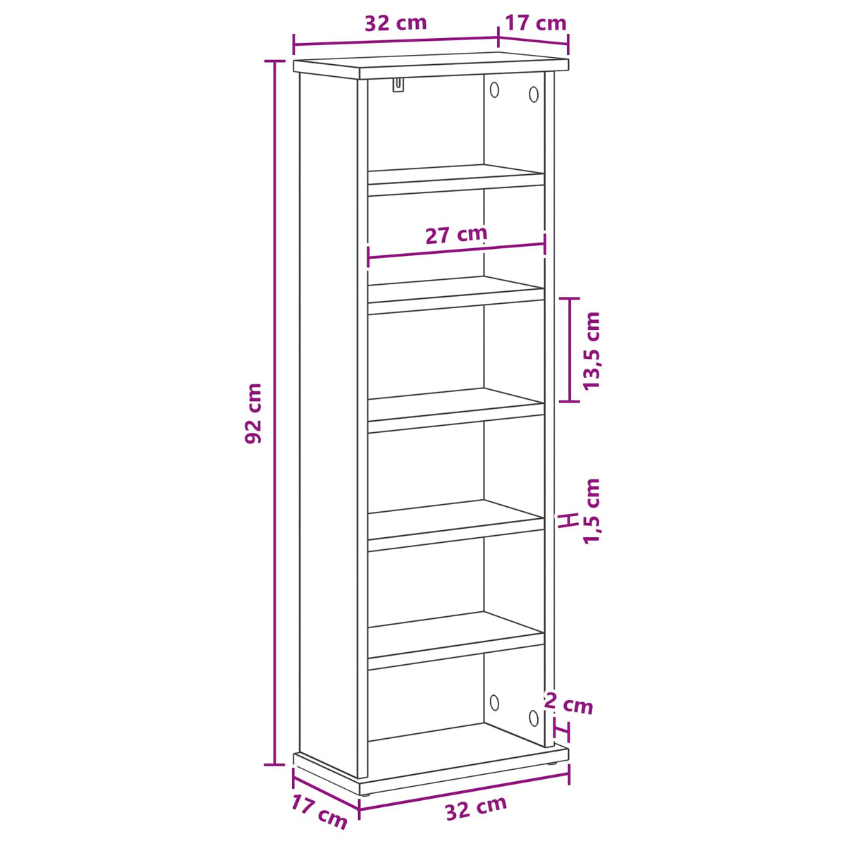 CD Skab Hvid 32 x 17 x 92 cm Konstrueret træ