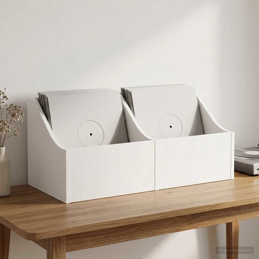 LP pladeæske 2 stk. Hvid 37 x 33 x 32 cm Konstrueret træ