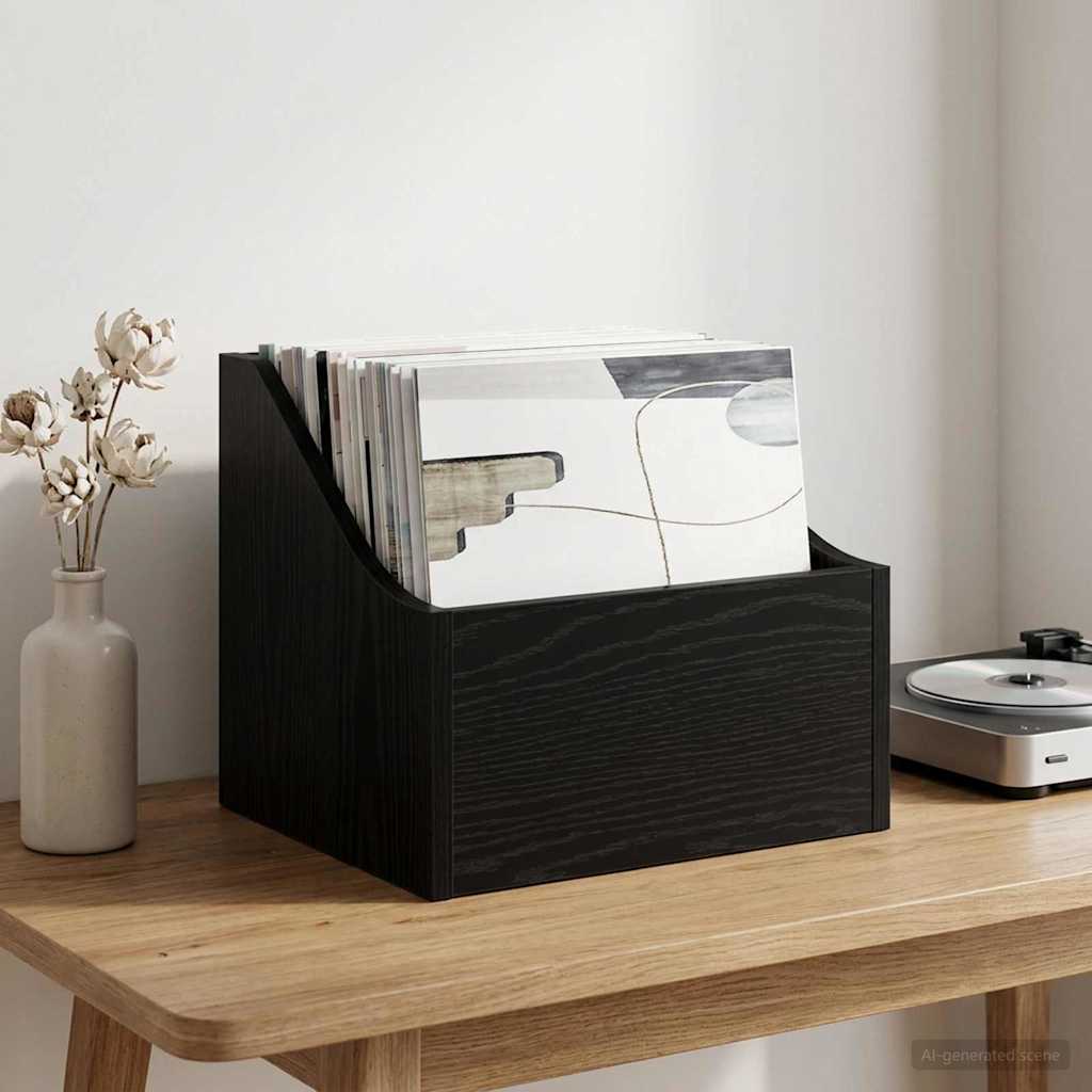 LP pladeæske Sort eg 37 x 33 x 32 cm Konstrueret træ