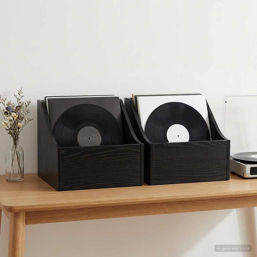 LP pladeæske 2 stk. Sort eg 37 x 33 x 32 cm Konstrueret træ