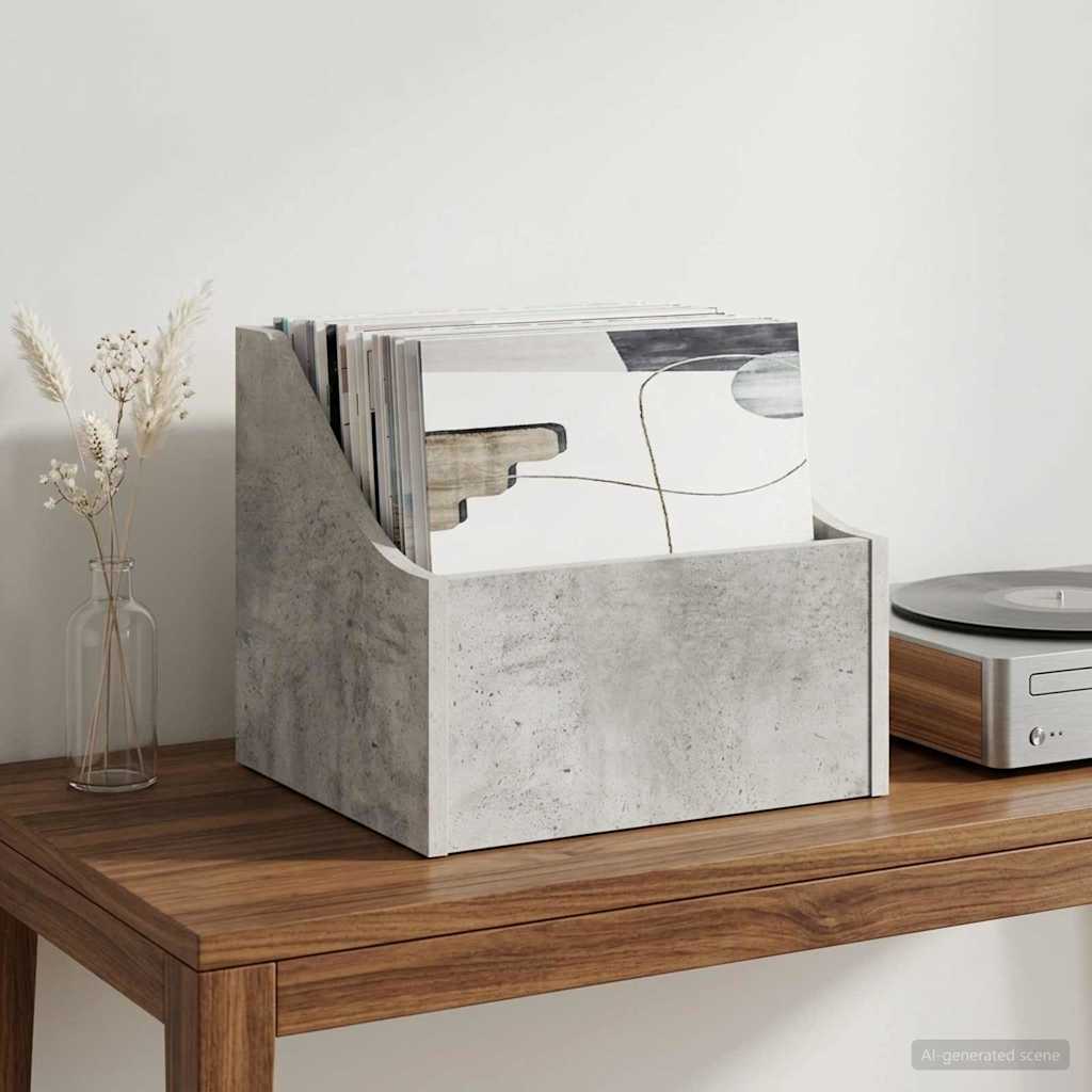 LP pladeæske Betongrå 37 x 33 x 32 cm Konstrueret træ