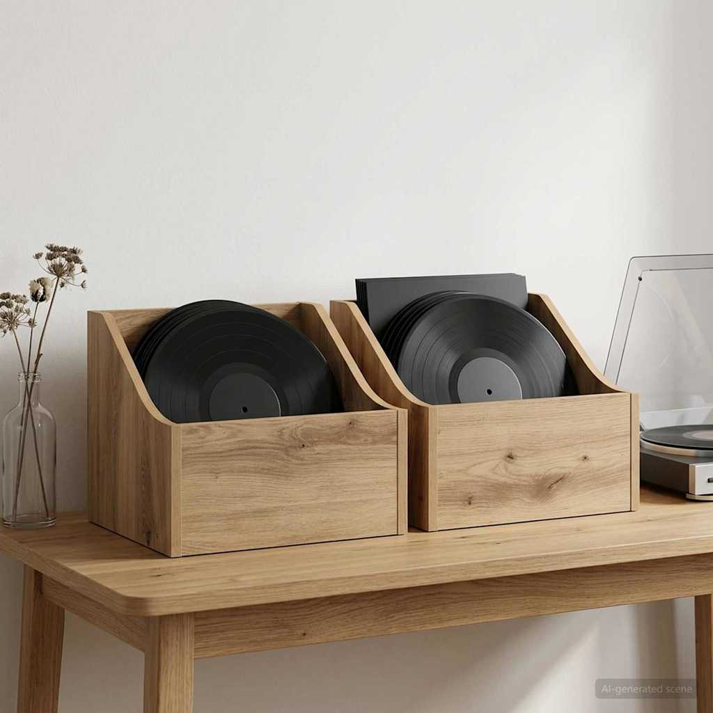 LP pladeæske 2 stk. Artisan-eg 37 x 33 x 32 cm Konstrueret træ