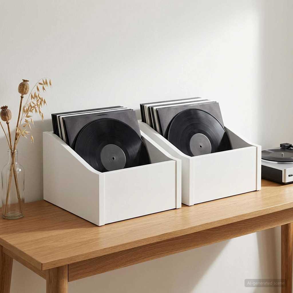 LP pladeæske 2 stk. Hvid 23 x 33 x 16 cm Konstrueret træ