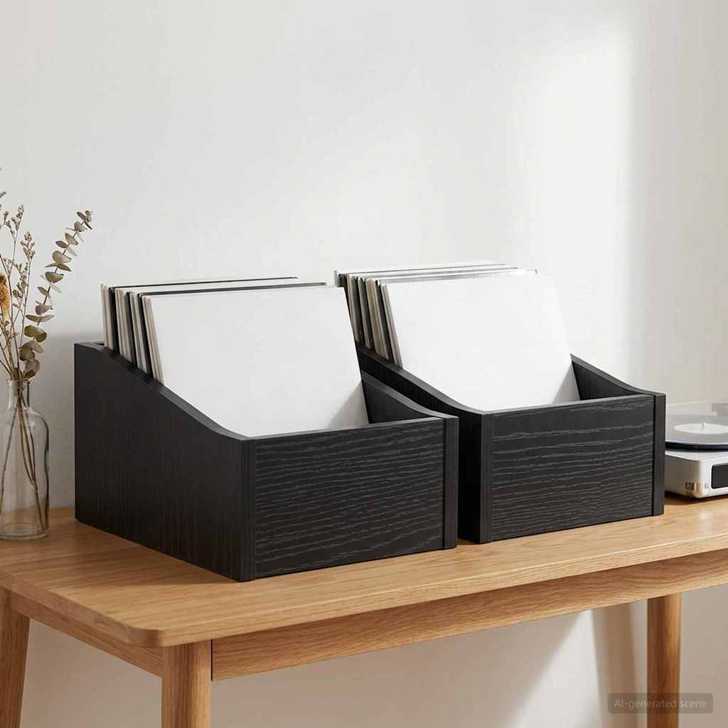 LP pladeæske 2 stk. Sort eg 23 x 33 x 16 cm Konstrueret træ