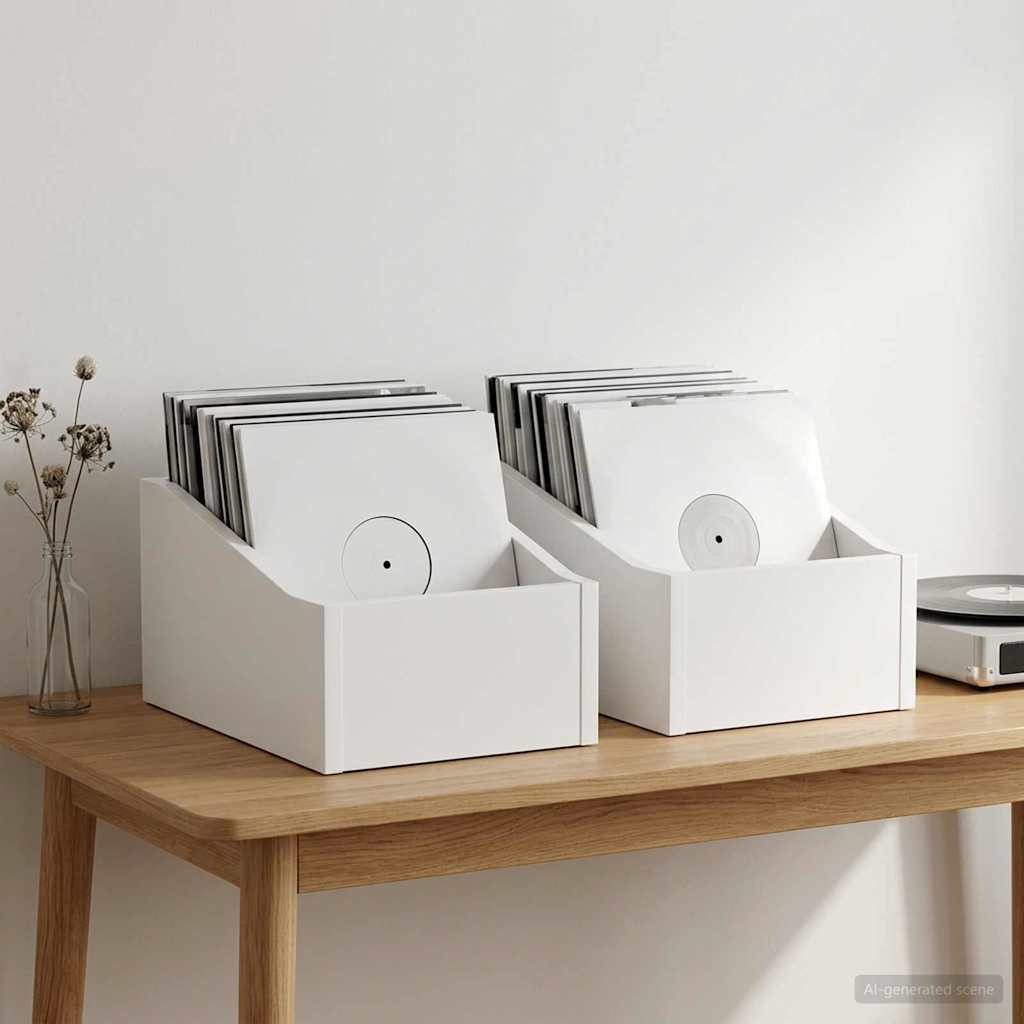 LP pladeæske 2 stk. Hvid 18 x 32 x 18 cm Konstrueret træ