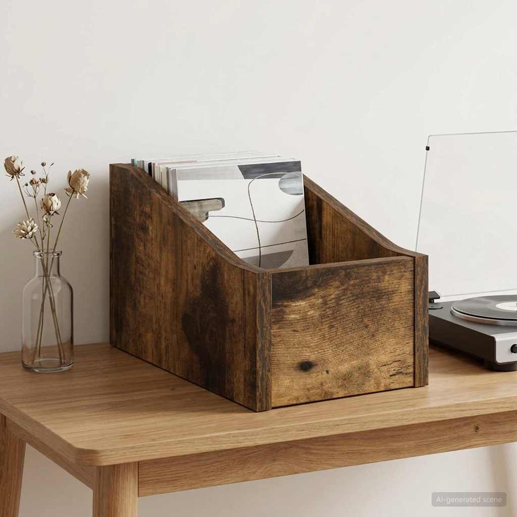 LP pladeæske Røget eg 18 x 32 x 18 cm Konstrueret træ