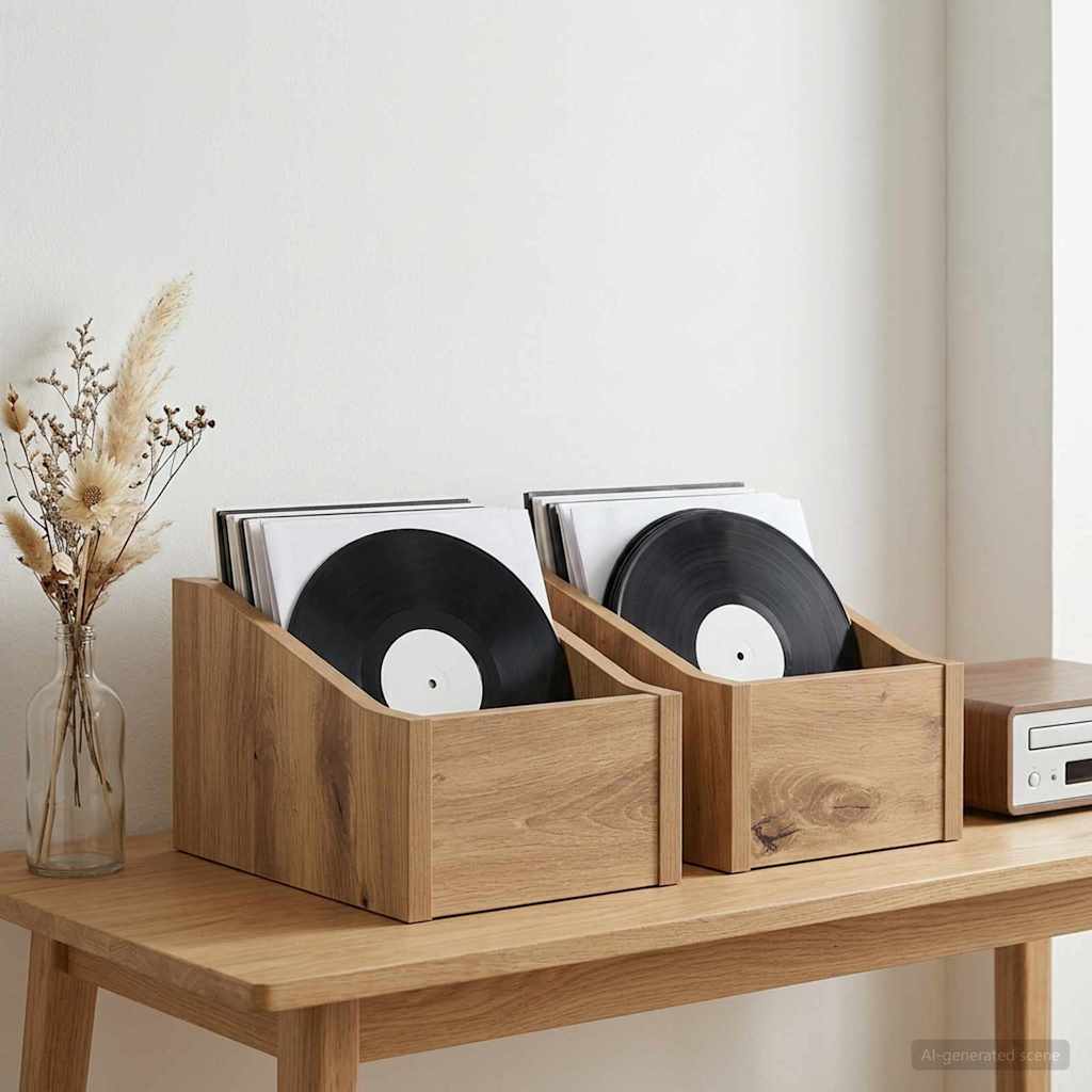 LP pladeæske 2 stk. Artisan-eg 18 x 32 x 18 cm Konstrueret træ
