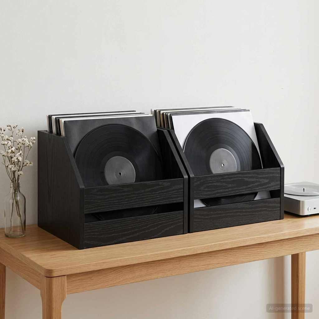Vinylalbum kasse 2 stk. Sort eg 38 x 30 x 29 cm Konstrueret træ