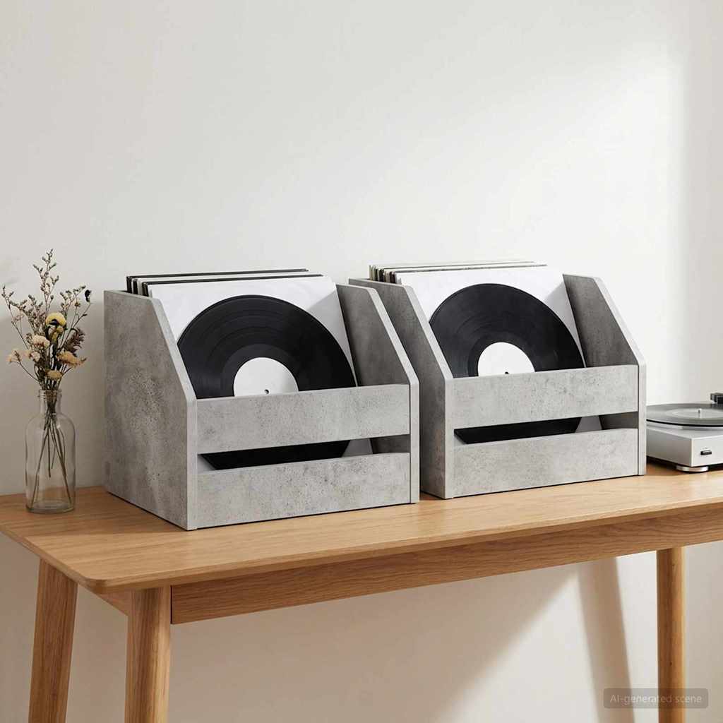Vinylalbum kasse 2 stk. Betongrå 38 x 30 x 29 cm