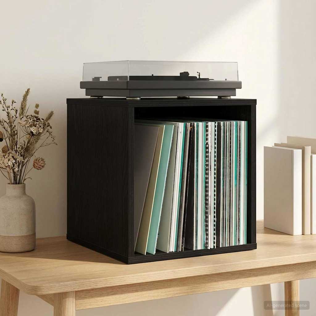 Vinylalbum kasse Sort eg 37 x 36,5 x 38 cm Konstrueret træ