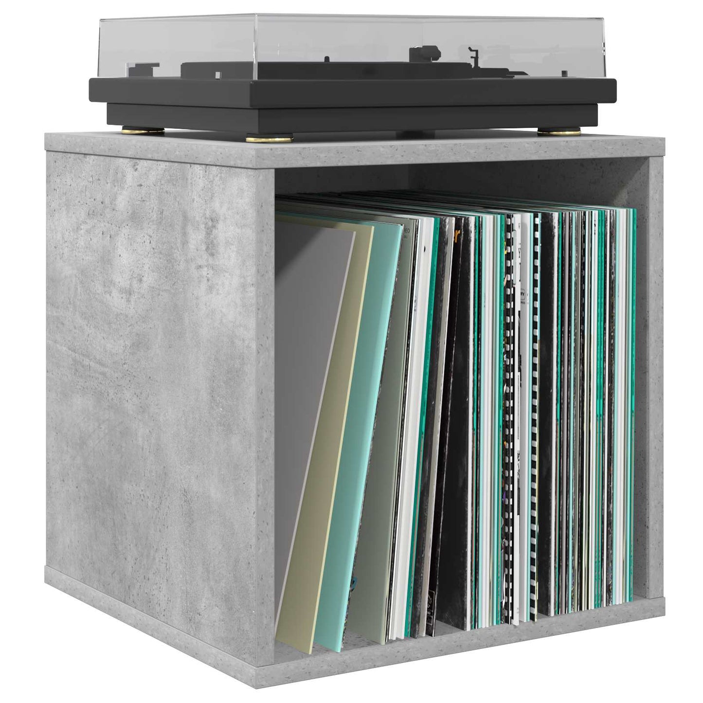 Vinylalbum kasse Betongrå 37 x 36,5 x 38 cm Konstrueret træ