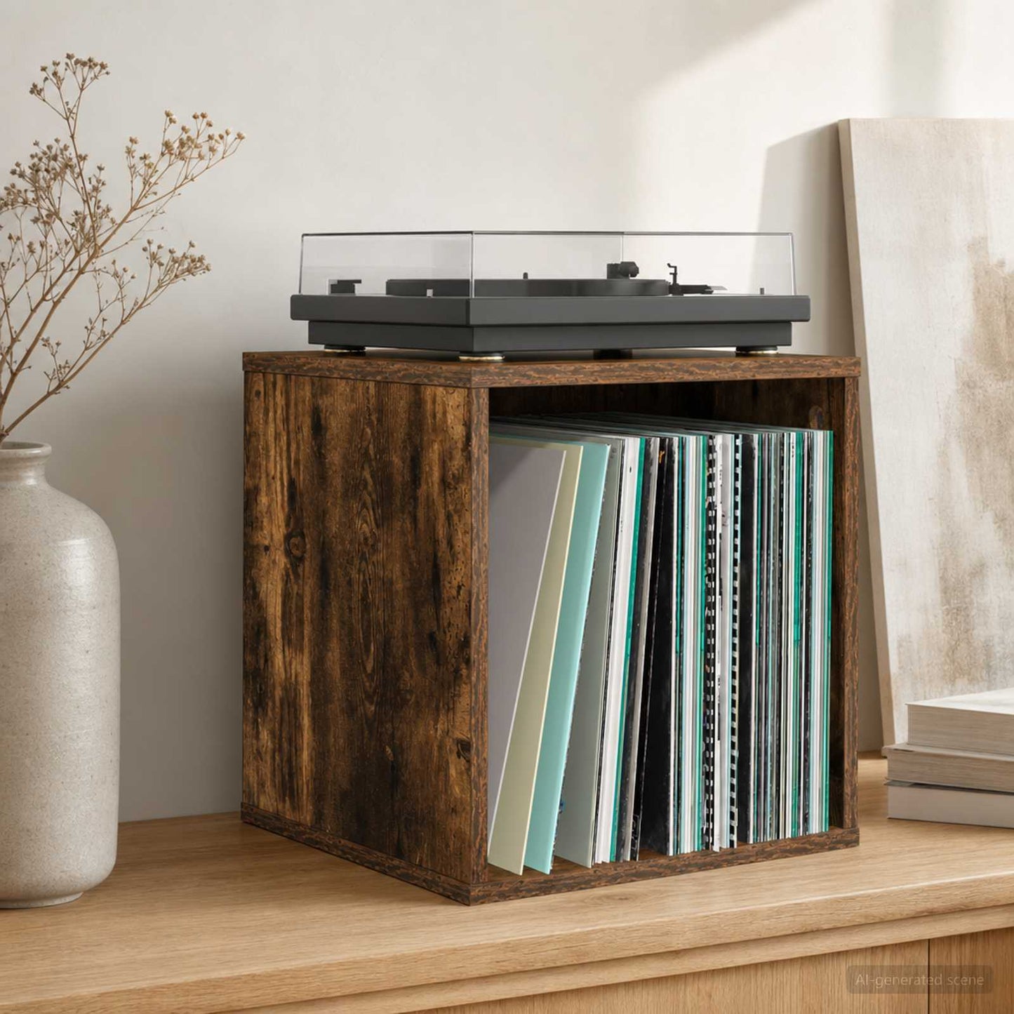 Vinylalbum kasse 2 stk. Røget eg 37 x 36,5 x 38 cm
