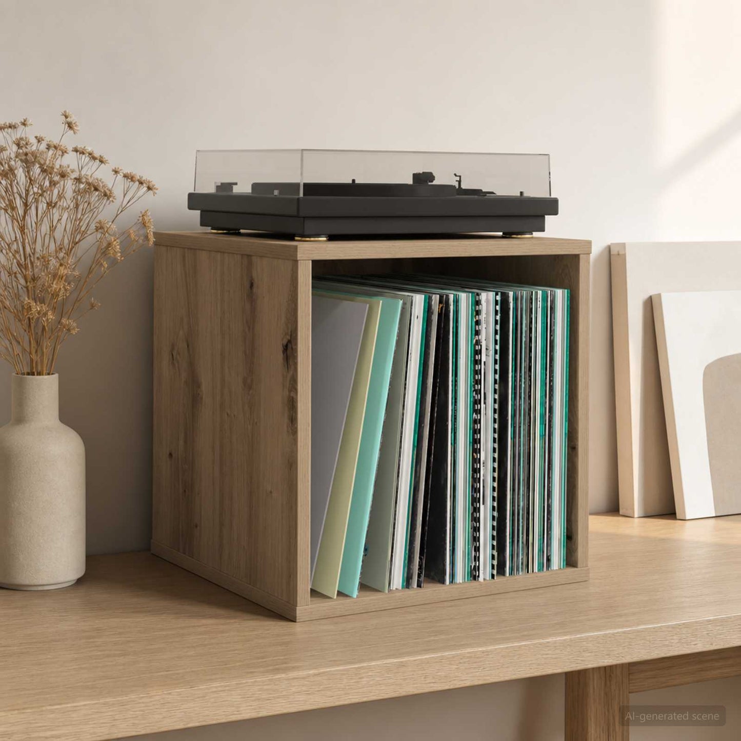 Vinylalbum kasse Artisan-eg 37 x 36,5 x 38 cm Konstrueret træ