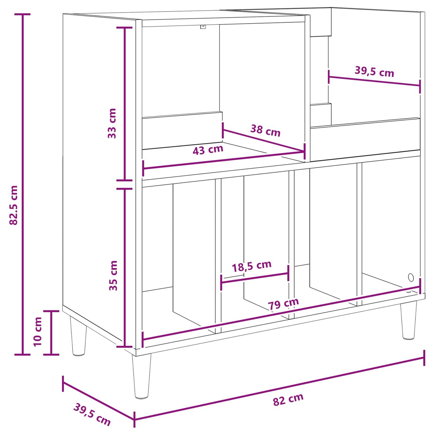 Pladespillerstand Artisan-eg 82 x 39,5 x 82,5 cm