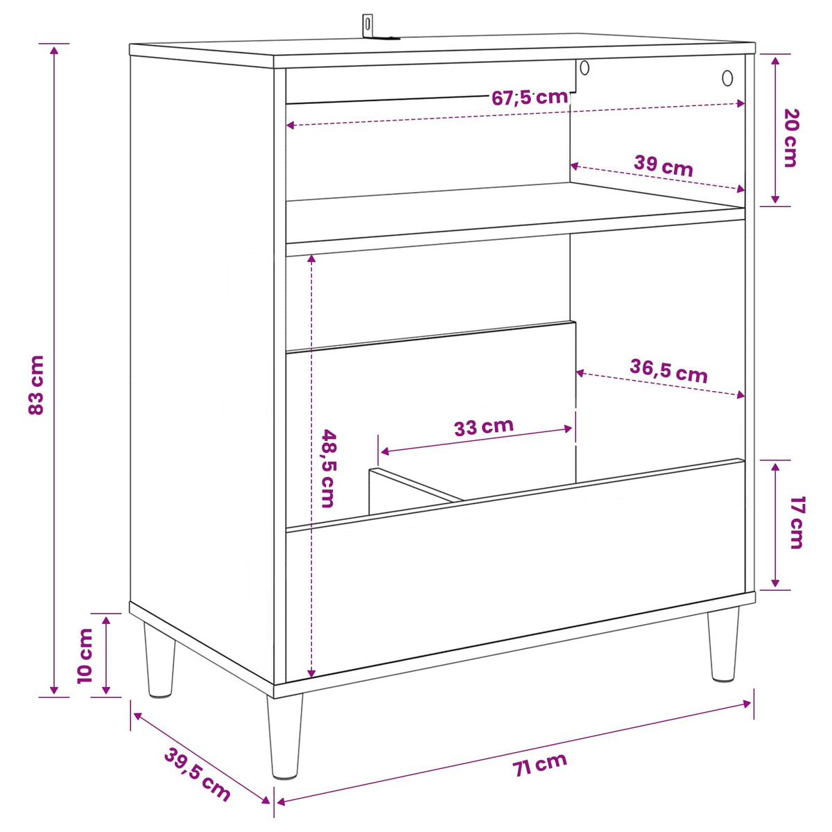 Pladespillerstand Sonoma-eg 71 x 39,5 x 83 cm Konstrueret træ