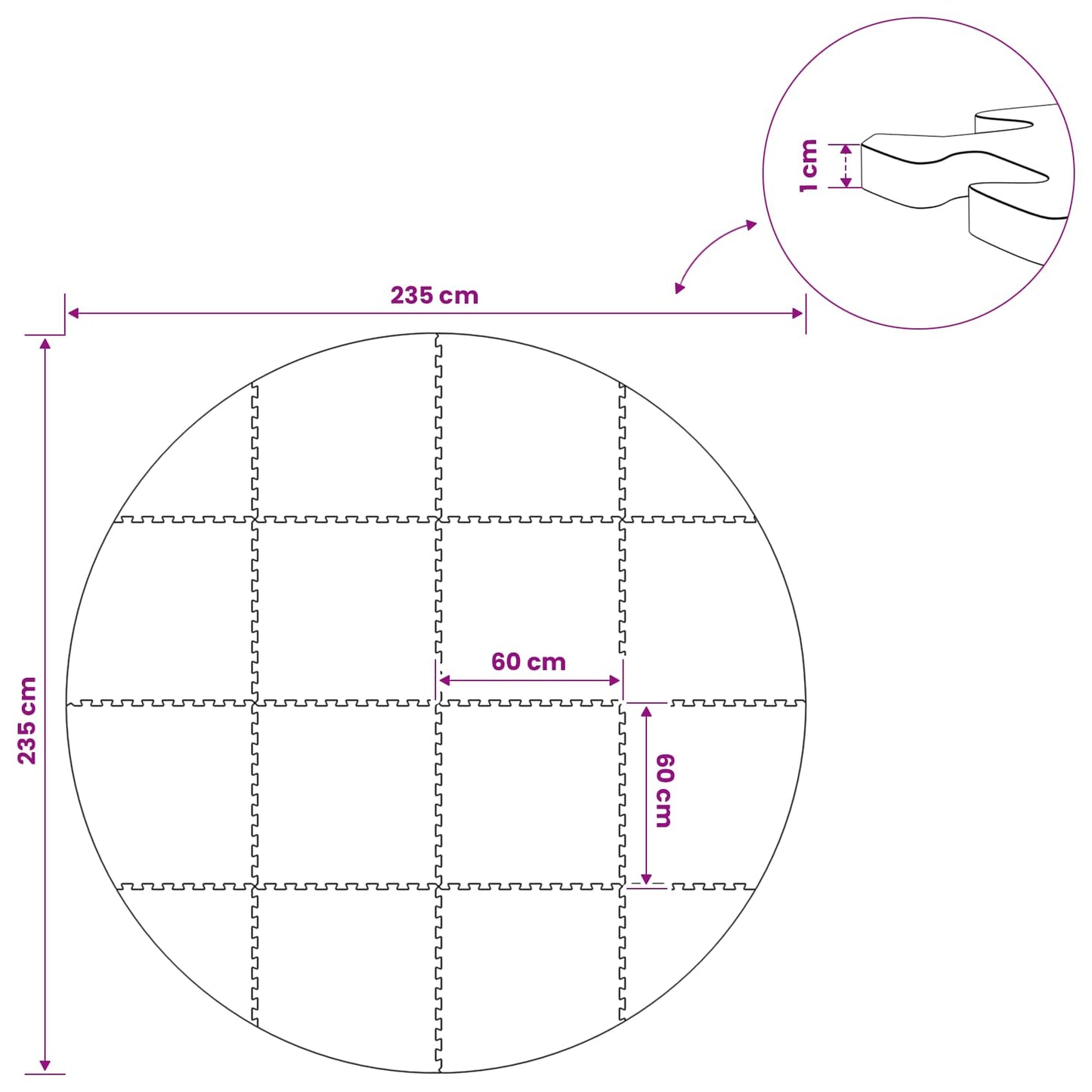 Poolbundmåtte 16 stk. Ø 235 cm Rund EVA skum Sort