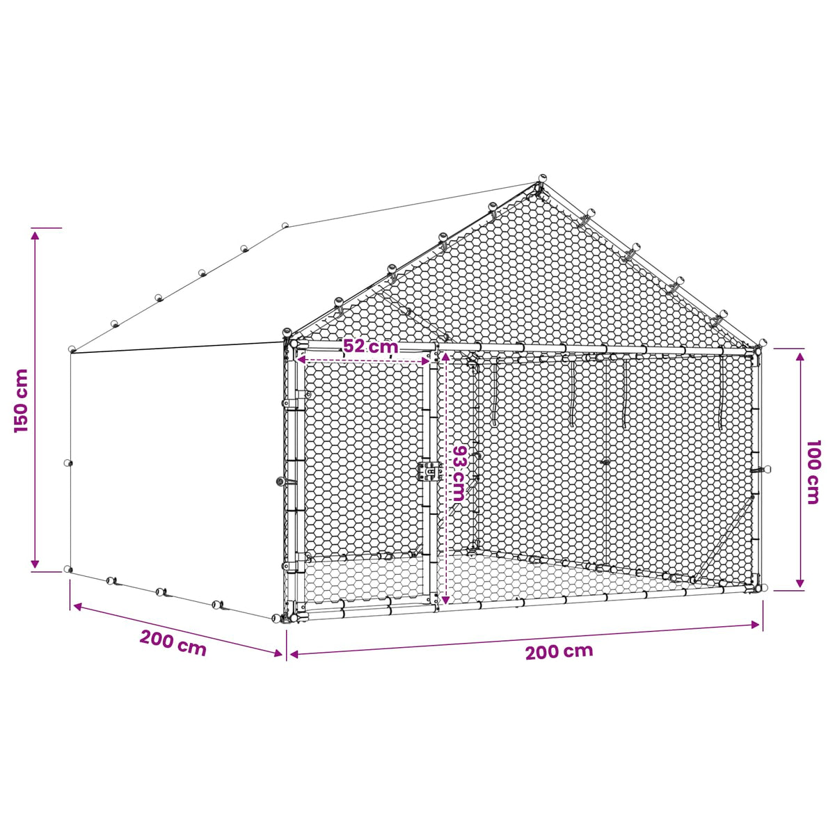 Hønsegård med tag Sølv 200 x 200 x 150 cm Galvaniseret stål
