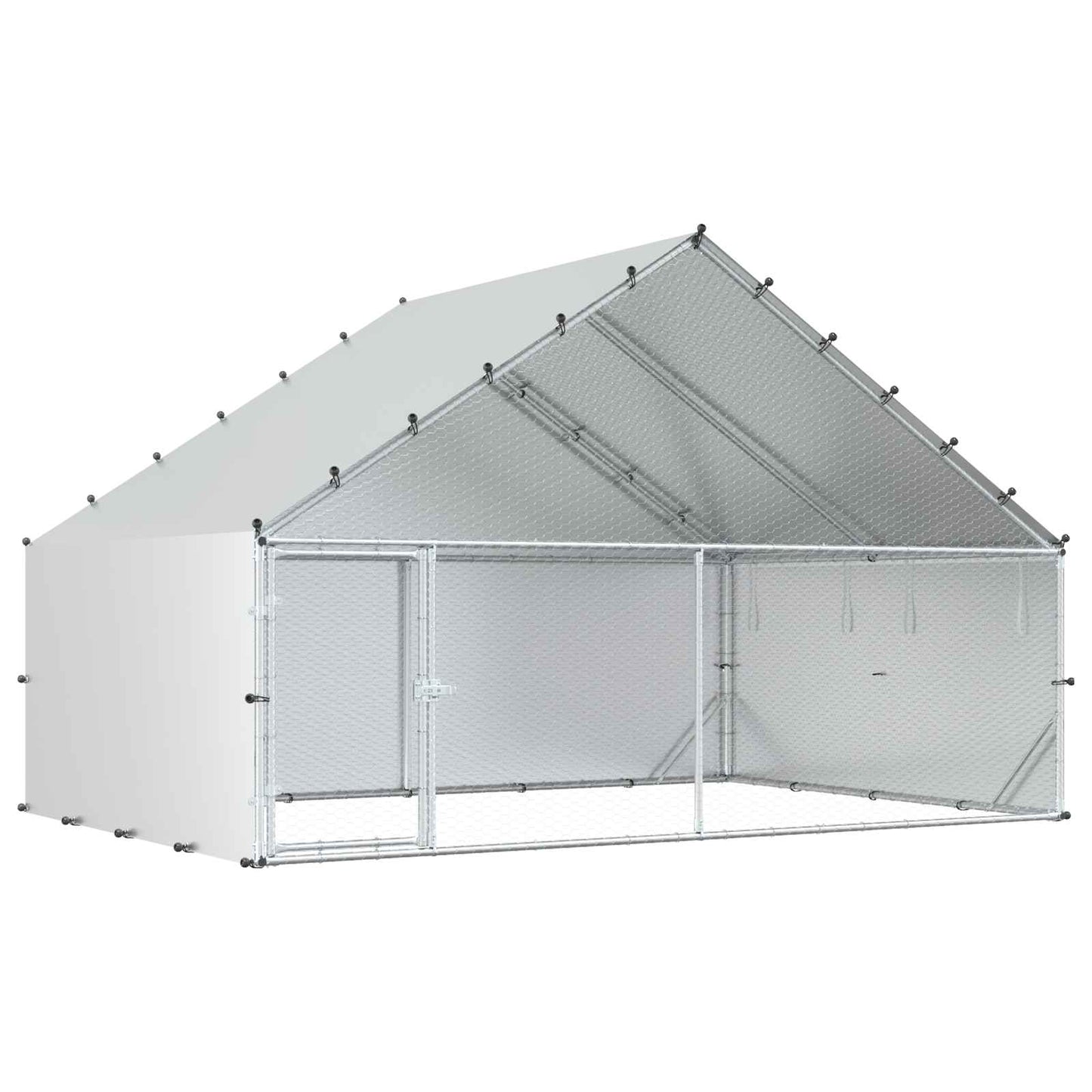 Hønsegård med tag Sølv 300 x 200 x 190 cm Galvaniseret stål
