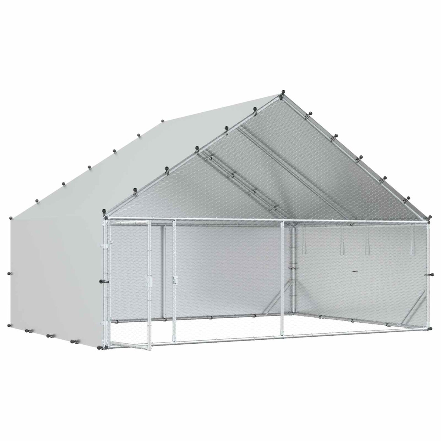 Hønsegård med tag Sølv 300 x 200 x 190 cm Galvaniseret stål