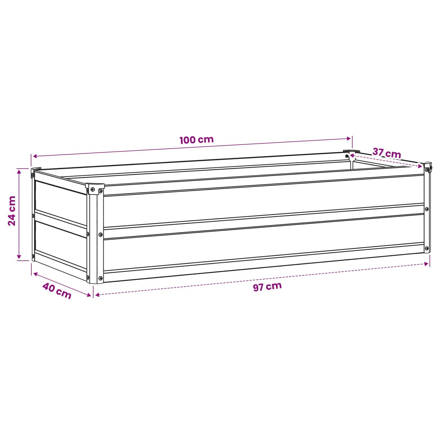Hævet Havebed Antracit 100 x 40 x 24 cm koldvalset stål