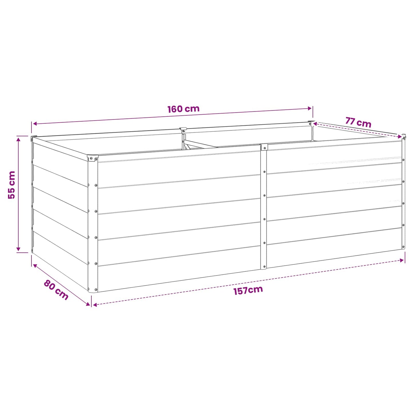 Hævet Havebed Sort 160 x 80 x 55 cm koldvalset stål