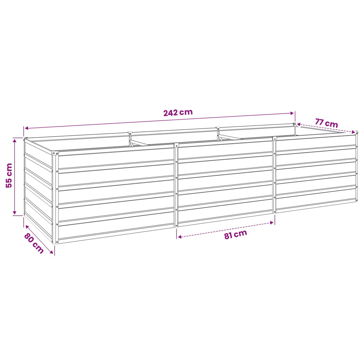 Hævet Havebed Antracit 240 x 80 x 55 cm koldvalset stål